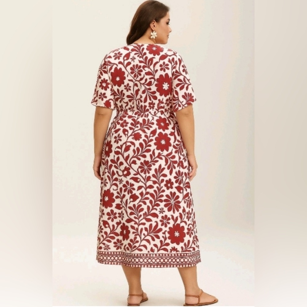 NWT Bloomchic Floral  Red and White Maxi Dress size 3X 🌺 🌸🌷.   BG 07 Bag 05 - Picture 3 of 7